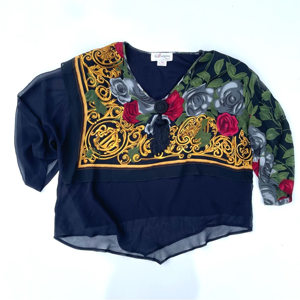 Suzanne Betro Black & Gold Silk Blouse, M